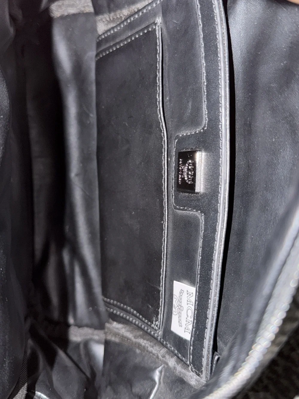 MCM Black Logo Backpack with Colorful Bunny Patch